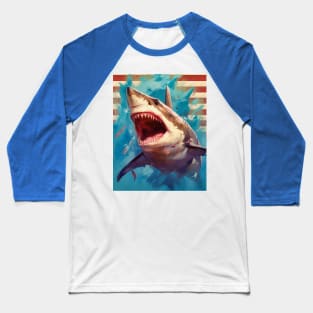 American Flag Patriotism and Freedom Great White Shark Baseball T-Shirt